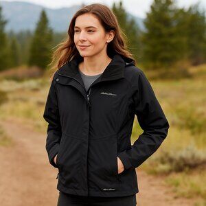 Eddie Bauer WeatherEdge Plus Waterproof Jacket PM Black Petite Medium Hiking